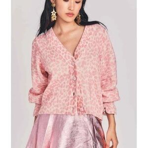 LoveShackFancy Pink Leopard Cardigan